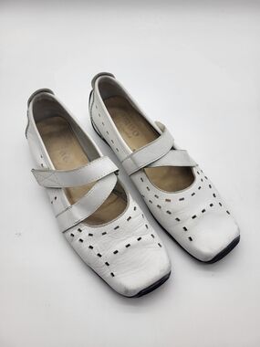 Bravo Brown White Leather Mary Jane Comfort Flats with Perforated Detail 38